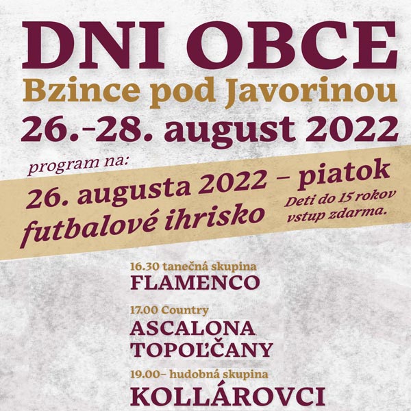 Kollárovci - DNI OBCE - 690.výročie prvej písomnej zmienky o obci Bzince pod Javorinou